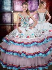 Enchanting Multi-color Lace Up Straps Beading and Embroidery Sweet 16 Dress Taffeta Sleeveless