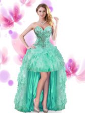 Admirable Sleeveless Lace Up High Low Beading and Ruffles Prom Dress