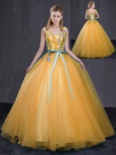 Glorious Sleeveless Lace Up Floor Length Appliques and Belt Sweet 16 Dresses