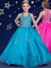  Scoop Blue Sleeveless Organza Zipper Teens Party Dress for Quinceanera and Wedding Party