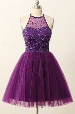 Cheap Scoop Sleeveless Prom Evening Gown Mini Length Sequins Purple Tulle