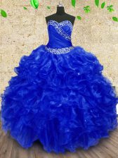 Captivating Royal Blue Ball Gowns Beading and Ruffles and Ruching Quinceanera Gowns Lace Up Organza Sleeveless Floor Length