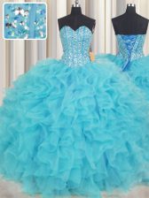  Visible Boning Beading and Ruffles Quinceanera Dresses Baby Blue Lace Up Sleeveless Floor Length