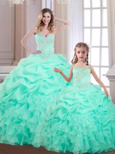Customized Pick Ups Floor Length Apple Green 15th Birthday Dress Sweetheart Sleeveless Lace Up