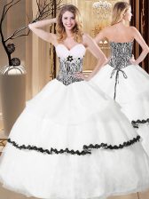  White Organza Lace Up 15 Quinceanera Dress Sleeveless Floor Length Ruffled Layers and Pattern