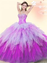  Multi-color Ball Gowns Tulle Sweetheart Sleeveless Beading and Ruffles Floor Length Lace Up 15 Quinceanera Dress