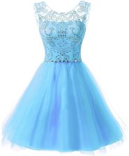 Traditional Scoop Sleeveless Zipper Prom Gown Baby Blue Chiffon