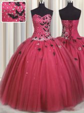  Coral Red Sleeveless Floor Length Beading and Appliques Lace Up 15th Birthday Dress