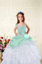 Custom Made Square Sleeveless Lace Up Little Girls Pageant Gowns White Organza
