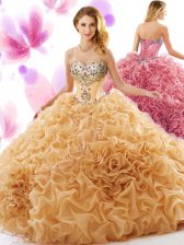 Classical Champagne Sweet 16 Dress Military Ball and Sweet 16 and Quinceanera with Beading and Ruffles Sweetheart Sleeveless Court Train Lace Up