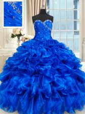Sexy Sweetheart Sleeveless Lace Up Quinceanera Dress Royal Blue Organza