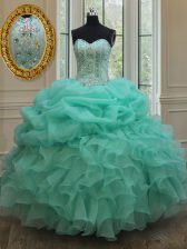  Apple Green Lace Up Quinceanera Gown Beading and Ruffles Sleeveless Floor Length