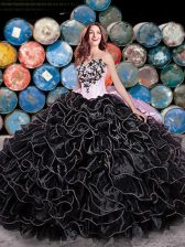  Black Ball Gowns Organza Sweetheart Sleeveless Beading and Ruffles and Pick Ups Floor Length Lace Up Quinceanera Gown