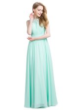 Decent Turquoise Chiffon Zipper Bateau Sleeveless Floor Length Prom Party Dress Appliques