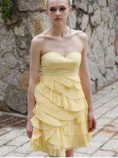  Mini Length Zipper Prom Party Dress Yellow for Prom and Party with Ruching