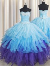  Sequins Ruffled Floor Length Ball Gowns Sleeveless Multi-color Vestidos de Quinceanera Lace Up