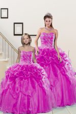 Hot Selling Pick Ups Floor Length Fuchsia Quince Ball Gowns Sweetheart Sleeveless Lace Up