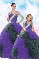  Sleeveless Taffeta Floor Length Lace Up Vestidos de Quinceanera in Multi-color with Sequins and Pick Ups