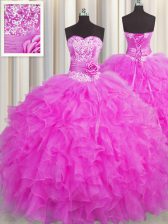  Handcrafted Flower Sleeveless Beading and Ruffles and Hand Made Flower Lace Up Sweet 16 Quinceanera Dress