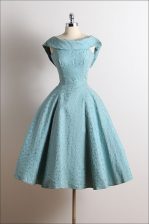 Custom Design Blue Lace Zipper Scoop Sleeveless Knee Length Prom Dress Ruching