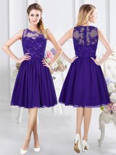 Popular Chiffon Scoop Sleeveless Zipper Lace Quinceanera Court Dresses in Purple
