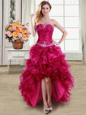 Unique Fuchsia Sleeveless Organza Lace Up Prom Evening Gown for Prom and Party