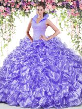 Wonderful Backless Organza Sleeveless Floor Length 15 Quinceanera Dress and Beading and Ruffles
