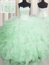  Visible Boning Scalloped Sleeveless Lace Up Quince Ball Gowns Apple Green Organza