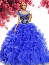  Floor Length Royal Blue Vestidos de Quinceanera Sweetheart Sleeveless Lace Up