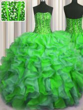 Dazzling Visible Boning Bling-bling Multi-color Sweet 16 Dress Military Ball and Sweet 16 and Quinceanera with Beading and Ruffles Strapless Sleeveless Lace Up