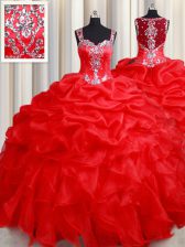 Spectacular Straps Organza Sleeveless Floor Length Quinceanera Dresses and Beading and Ruffles