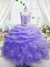  Pick Ups Ball Gowns Party Dresses Lavender Square Organza Sleeveless Floor Length Zipper