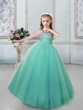 Cheap Turquoise Girls Pageant Dresses Quinceanera and Wedding Party with Beading Scoop Sleeveless Lace Up