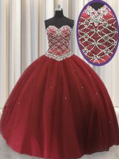  Red Sleeveless Beading and Sequins Floor Length Quince Ball Gowns