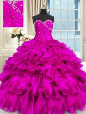 Deluxe High Low Ball Gowns Sleeveless Fuchsia Vestidos de Quinceanera Lace Up