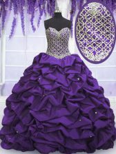  Eggplant Purple Sweetheart Lace Up Beading and Sequins and Pick Ups Sweet 16 Quinceanera Dress Sleeveless
