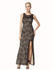 Fine Black Column/Sheath Scoop Sleeveless Lace Ankle Length Zipper Lace Prom Gown