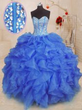  Royal Blue Lace Up Sweetheart Beading and Ruffles Quinceanera Gowns Organza Sleeveless
