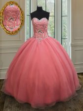  Floor Length Watermelon Red Quinceanera Dresses Sweetheart Sleeveless Lace Up