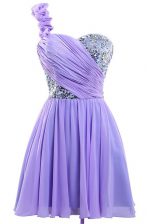 Fabulous One Shoulder Mini Length Lace Up Prom Party Dress Lavender for Prom and Party with Sequins