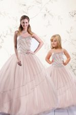 Glorious Baby Pink Tulle Lace Up Sweetheart Sleeveless Floor Length Quinceanera Gowns Beading