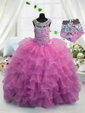 Top Selling Scoop Fuchsia Sleeveless Beading and Ruffled Layers Floor Length Casual Dresses