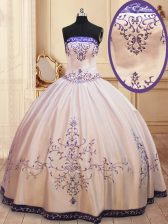  White Strapless Neckline Beading and Embroidery 15th Birthday Dress Sleeveless Zipper