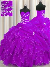 Low Price Sleeveless Lace Up Floor Length Beading and Appliques and Ruffles Quinceanera Gowns