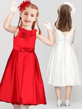 Most Popular Red Flower Girl Dress Party and Quinceanera and Wedding Party with Bowknot and Hand Made Flower Scoop Sleeveless Clasp Handle