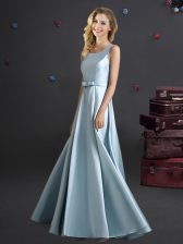  Light Blue Dama Dress Prom and Party and Wedding Party with Bowknot Square Sleeveless Zipper