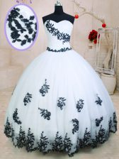  Organza Sweetheart Sleeveless Lace Up Appliques Sweet 16 Dress in White