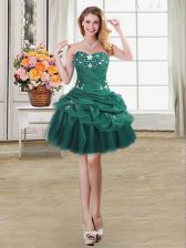  Sleeveless Mini Length Beading and Appliques and Pick Ups Lace Up Prom Dress with Dark Green
