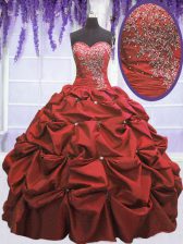 Perfect Coral Red Quinceanera Dresses Military Ball and Sweet 16 and Quinceanera with Beading and Pick Ups Sweetheart Sleeveless Lace Up