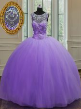  Scoop Lavender Lace Up 15 Quinceanera Dress Beading Sleeveless Floor Length